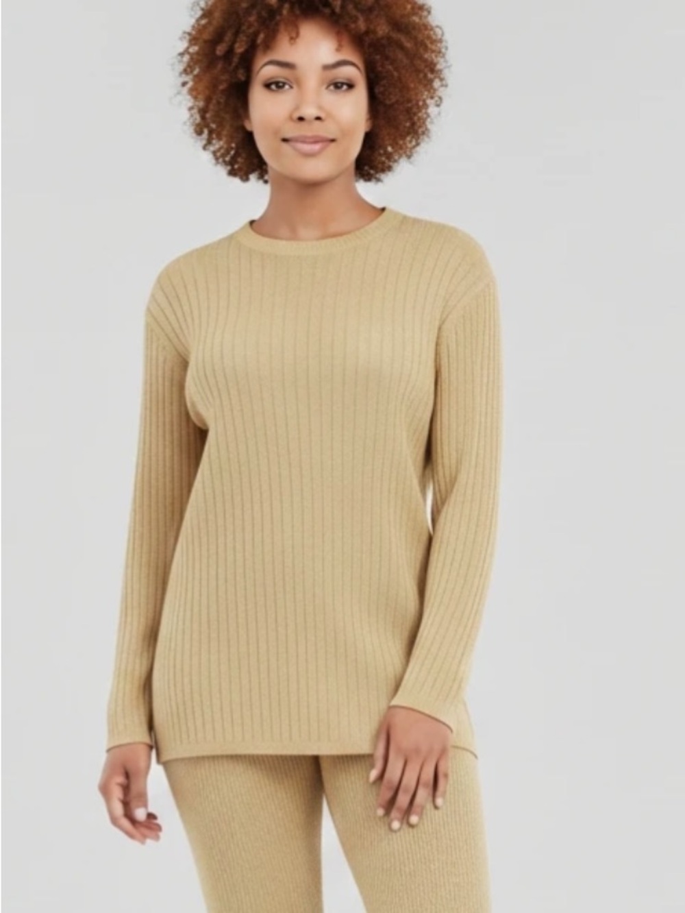 Sag Harbor Ribbed Crewneck Sweater Gold Glitter